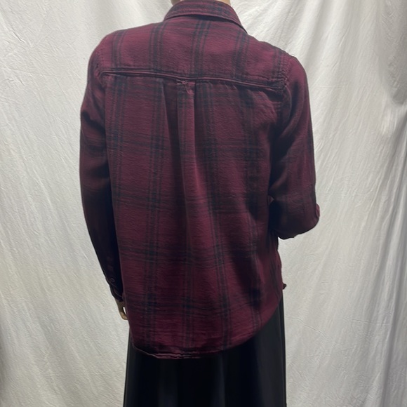 Jessica Simpson Burgundy & Black Plaid Button Down Shirt - Picture 3 of 5